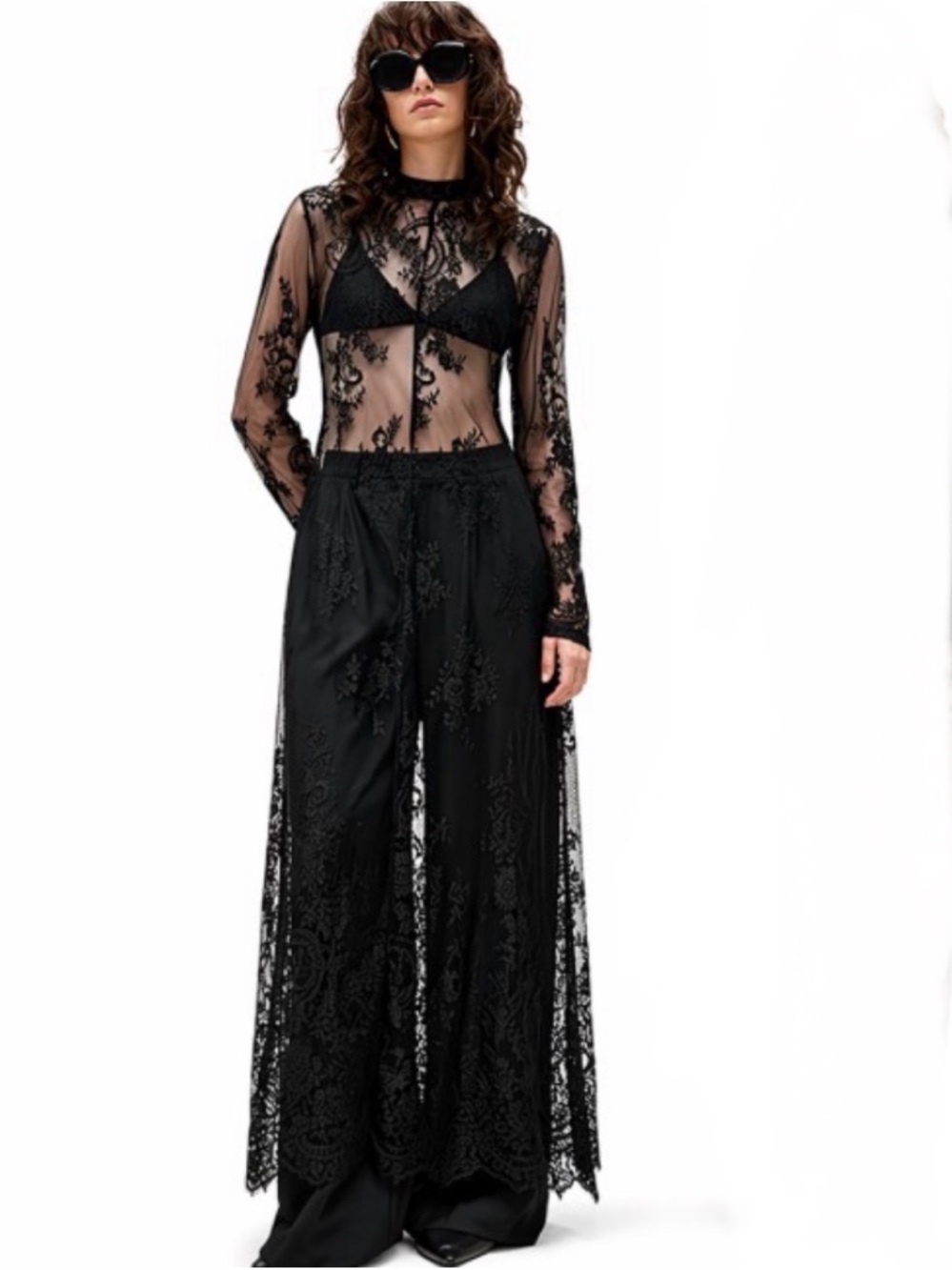 Sheer Lace Dress - Black - Size XL